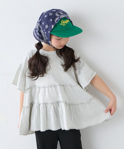 CIAOPANIC TYPY(チャオパニックティピー)の「【KIDS】ピグメントティアードフリル半袖TEE(Tシャツ/カットソー・キッズ・チャコールグレー/グレー/グリーン/ピンク・130/150/110)」の1枚目の写真