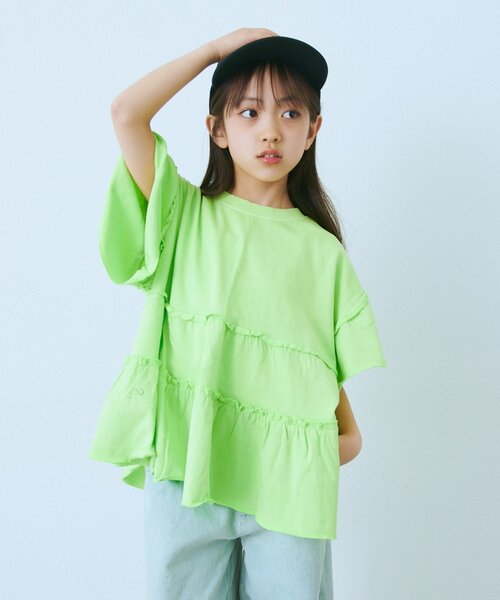 CIAOPANIC TYPY(チャオパニックティピー)の「【KIDS】ピグメントティアードフリル半袖TEE(Tシャツ/カットソー・キッズ・チャコールグレー/グレー/グリーン/ピンク・130/150/110)」の3枚目の写真