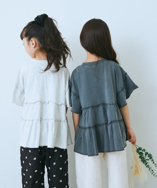 CIAOPANIC TYPY(チャオパニックティピー)の「【KIDS】ピグメントティアードフリル半袖TEE(Tシャツ/カットソー・キッズ・チャコールグレー/グレー/グリーン/ピンク・130/150/110)」の6枚目の写真