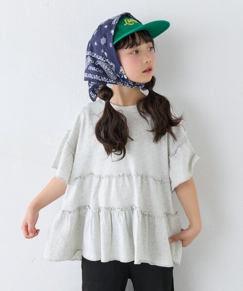 CIAOPANIC TYPY(チャオパニックティピー)の「【KIDS】ピグメントティアードフリル半袖TEE(Tシャツ/カットソー・キッズ・チャコールグレー/グレー/グリーン/ピンク・130/150/110)」の7枚目の写真