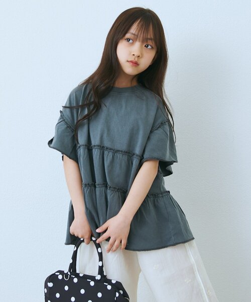 CIAOPANIC TYPY(チャオパニックティピー)の「【KIDS】ピグメントティアードフリル半袖TEE(Tシャツ/カットソー・キッズ・チャコールグレー/グレー/グリーン/ピンク・130/150/110)」の9枚目の写真