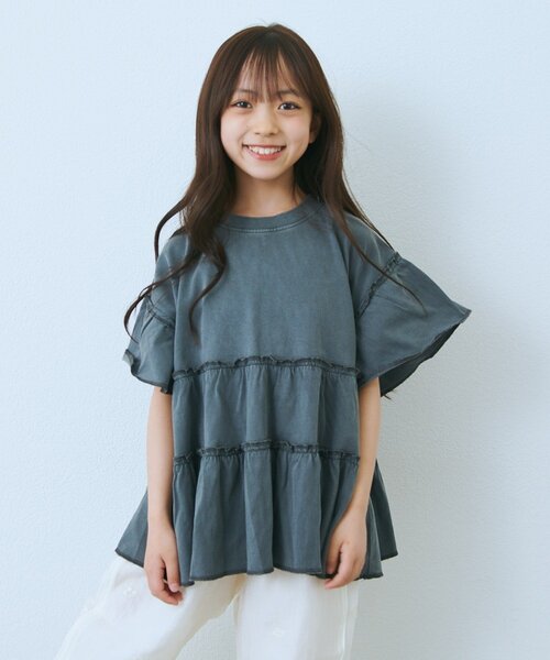 CIAOPANIC TYPY(チャオパニックティピー)の「【KIDS】ピグメントティアードフリル半袖TEE(Tシャツ/カットソー・キッズ・チャコールグレー/グレー/グリーン/ピンク・130/150/110)」の10枚目の写真