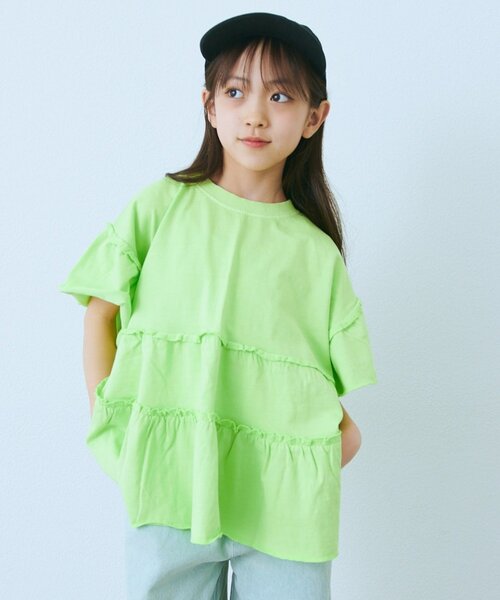 CIAOPANIC TYPY(チャオパニックティピー)の「【KIDS】ピグメントティアードフリル半袖TEE(Tシャツ/カットソー・キッズ・チャコールグレー/グレー/グリーン/ピンク・130/150/110)」の13枚目の写真