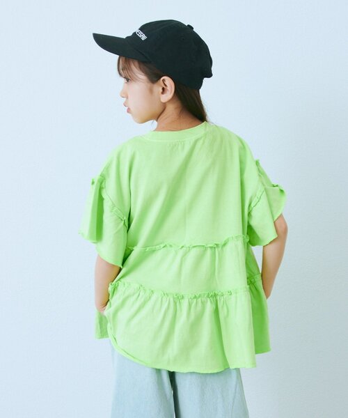 CIAOPANIC TYPY(チャオパニックティピー)の「【KIDS】ピグメントティアードフリル半袖TEE(Tシャツ/カットソー・キッズ・チャコールグレー/グレー/グリーン/ピンク・130/150/110)」の14枚目の写真