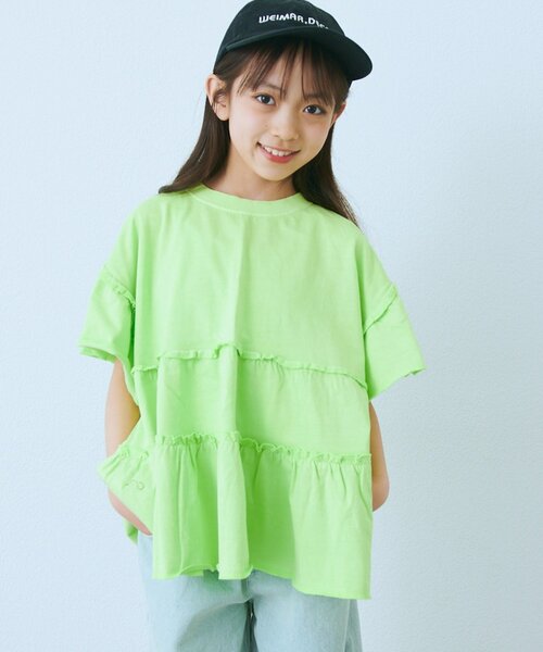CIAOPANIC TYPY(チャオパニックティピー)の「【KIDS】ピグメントティアードフリル半袖TEE(Tシャツ/カットソー・キッズ・チャコールグレー/グレー/グリーン/ピンク・130/150/110)」の19枚目の写真