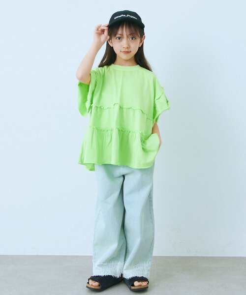 CIAOPANIC TYPY(チャオパニックティピー)の「【KIDS】ピグメントティアードフリル半袖TEE(Tシャツ/カットソー・キッズ・チャコールグレー/グレー/グリーン/ピンク・130/150/110)」の21枚目の写真