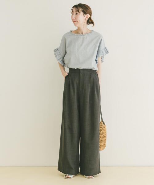 ITEMS URBANRESEARCH(アイテムズ アーバンリサーチ)の「『イージーケア/接触冷感/UVカット』SMOOTH LINEN TOUCH ワイドパンツ(その他パンツ・レディース・ベージュ/ブラウン/グリーン/チャコールグレー・FREE)」の7枚目の写真