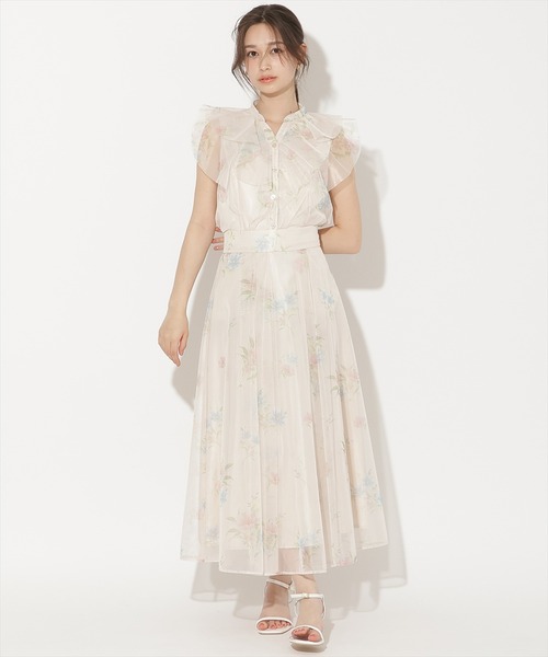 WILLSELECTION(ウィルセレクション)の「フラワーメッシュタックフレアスカート(スカート・レディース・ネイビー/ピンク/ホワイト/サックスブルー・FREE)」の4枚目の写真