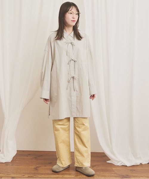 fig London(フィグロンドン)の「ribbon big shirt(シャツ/ブラウス・レディース・ベージュ/ネイビー・FREE)」の9枚目の写真