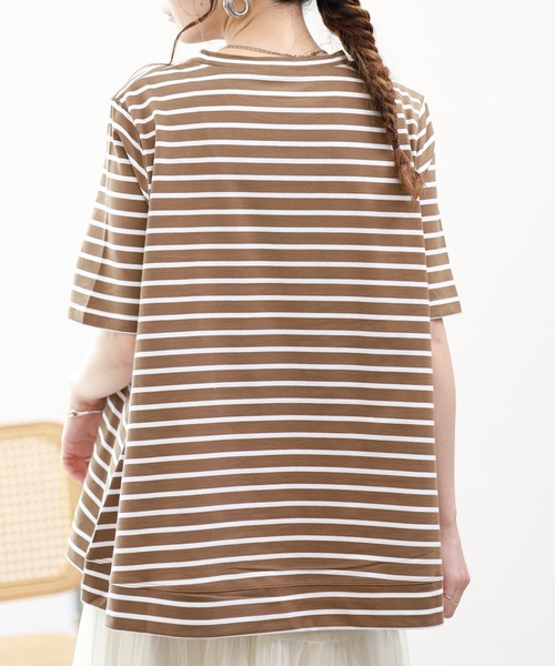 BRODIAEA(ブローディア)の「BRODIAEA 箔プリントボーダー半袖Tシャツ(Tシャツ/カットソー・レディース・ネイビー/シルバーグレー/モカ・40)」の4枚目の写真