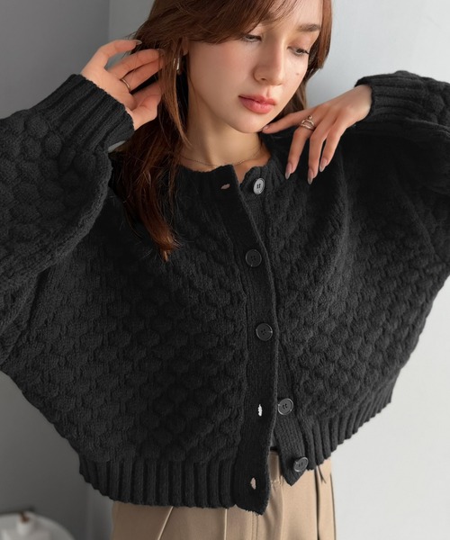 mily bilet(ミウィビレット)の「【mily bilet】甘さも着回し力も欲張って♪前後2wayぽこぽこカーディガン(カーディガン/ボレロ・レディース・ブルー/ピンク/アイボリー/ブラック・SMALL/LARGE/X-LARGE/MEDIUM)」の18枚目の写真