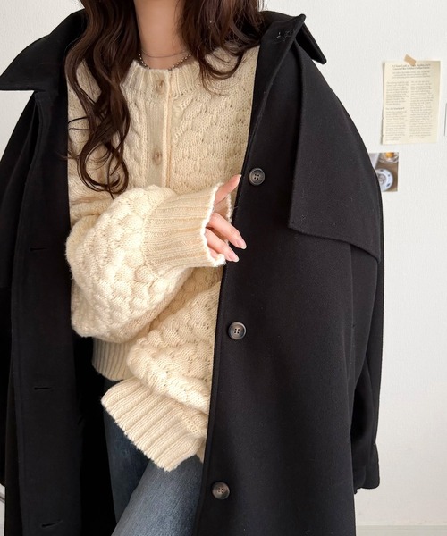 mily bilet(ミウィビレット)の「【mily bilet】甘さも着回し力も欲張って♪前後2wayぽこぽこカーディガン(カーディガン/ボレロ・レディース・ブルー/ピンク/アイボリー/ブラック・SMALL/LARGE/X-LARGE/MEDIUM)」の13枚目の写真