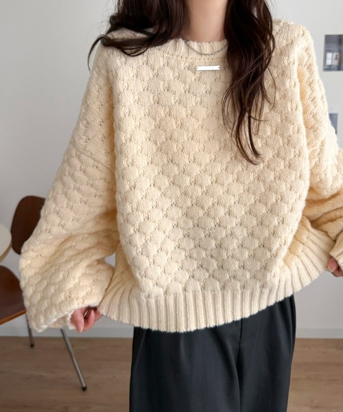 mily bilet(ミウィビレット)の「【mily bilet】甘さも着回し力も欲張って♪前後2wayぽこぽこカーディガン(カーディガン/ボレロ・レディース・ブルー/ピンク/アイボリー/ブラック・SMALL/LARGE/X-LARGE/MEDIUM)」の15枚目の写真
