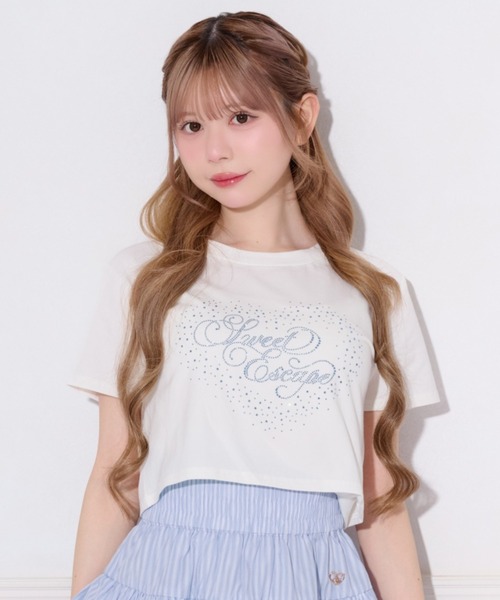 apres jour(アプレジュール)の「ハートロゴラインストーンTシャツ(Tシャツ/カットソー・レディース・ブラック/ホワイト系その他/オフホワイト・フリー/X-LARGE)」の2枚目の写真
