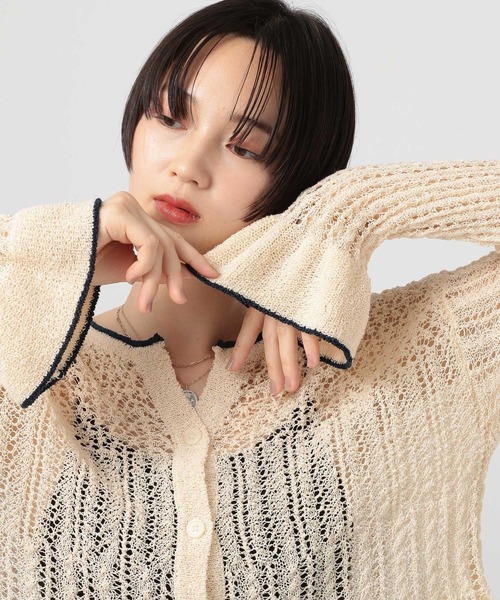 BAYFLOW（ベイフロー）の「[カリっとした風合い]バイカラートリムクロシェカーディガン（カーディガン/ボレロ・レディース・ブラウン/ラベンダー/オフホワイト・FREE）」の18枚目の写真