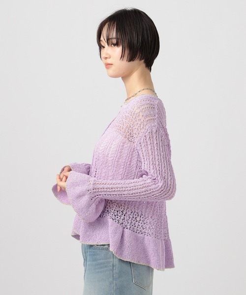 BAYFLOW（ベイフロー）の「[カリっとした風合い]バイカラートリムクロシェカーディガン（カーディガン/ボレロ・レディース・ブラウン/ラベンダー/オフホワイト・FREE）」の9枚目の写真