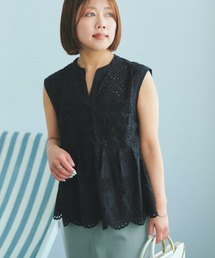 コットンエンブロイダリーペプラムブラウス 【低身長・小柄女性】
