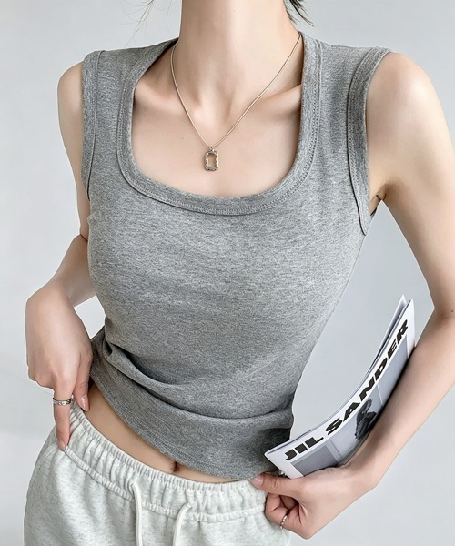 Miniministore(ミニミニストア)の「カップ付きリブタンクトップスクエアネック(タンクトップ・レディース・グレー/ホワイト/ブラウン/アイボリー/ブラック・FREE)」の4枚目の写真