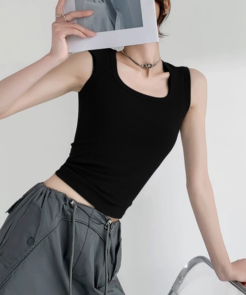 Miniministore(ミニミニストア)の「カップ付きリブタンクトップスクエアネック(タンクトップ・レディース・グレー/ホワイト/ブラウン/アイボリー/ブラック・FREE)」の12枚目の写真