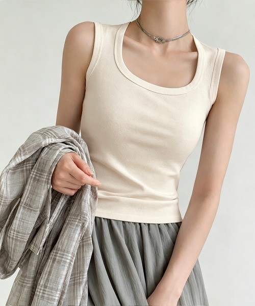 Miniministore(ミニミニストア)の「カップ付きリブタンクトップスクエアネック(タンクトップ・レディース・グレー/ホワイト/ブラウン/アイボリー/ブラック・FREE)」の16枚目の写真