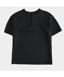 ワッフルヘンリーネックベーシックスナップポイントデイリーオーバーサイズ半袖Tシャツ_3COLOR