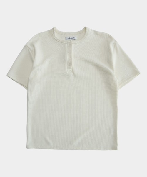 PLACESTUDIOMAN（プレイススタジオメンズ）の「ワッフルヘンリーネックベーシックスナップポイントデイリーオーバーサイズ半袖Tシャツ_3COLOR（Tシャツ/カットソー・メンズ・ブラック/チャコール/アイボリー・FREE）」の5枚目の写真
