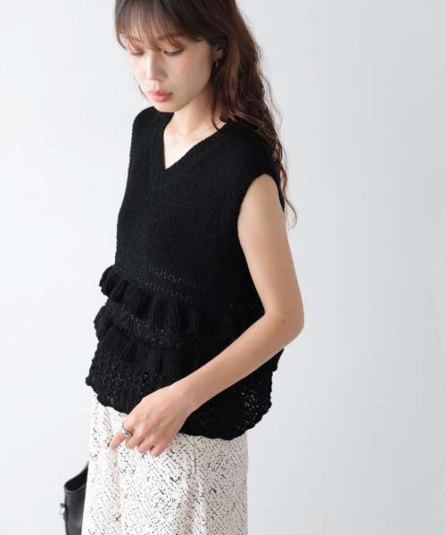 AMELY(エミリー)の「サマーニットフリルトップス(ニット/セーター・レディース・アイボリー/グレー/ブラック/ブラウン・フリー)」の19枚目の写真