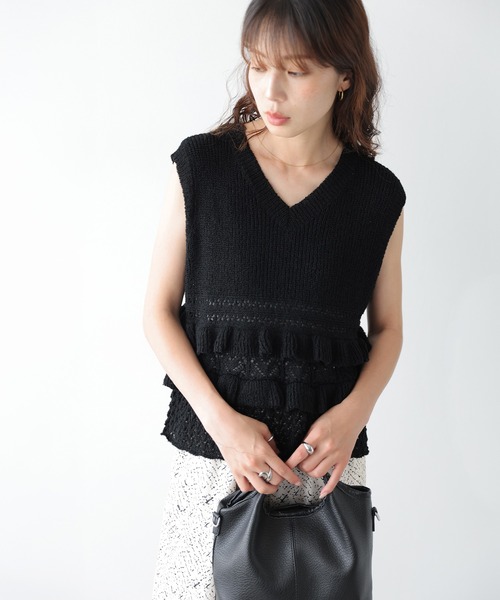 AMELY(エミリー)の「サマーニットフリルトップス(ニット/セーター・レディース・アイボリー/グレー/ブラック/ブラウン・フリー)」の18枚目の写真