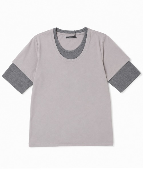 ARCHIVER（アーカイバ）の「【Bd】レイヤード風 Uネック ハーフスリーブTシャツ（Tシャツ/カットソー・レディース・チャコール/マルチ/ホワイト/グレー系/ブラック・LARGE/MEDIUM/X-LARGE）」の13枚目の写真