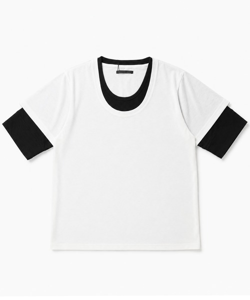 ARCHIVER（アーカイバ）の「【Bd】レイヤード風 Uネック ハーフスリーブTシャツ（Tシャツ/カットソー・レディース・チャコール/マルチ/ホワイト/グレー系/ブラック・LARGE/MEDIUM/X-LARGE）」の15枚目の写真