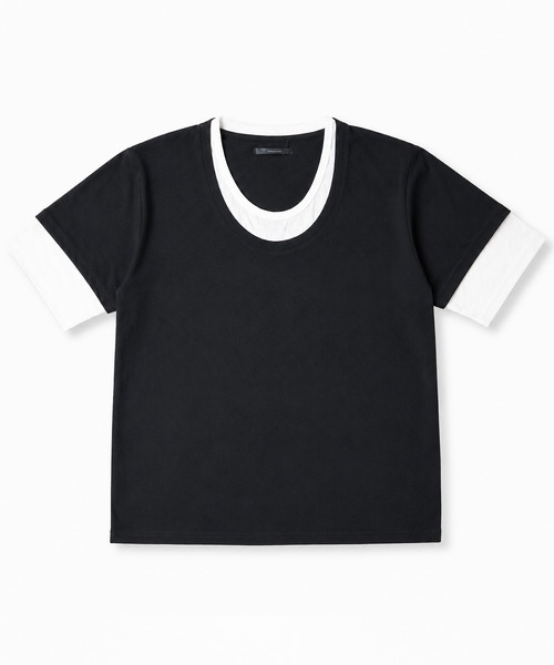ARCHIVER（アーカイバ）の「【Bd】レイヤード風 Uネック ハーフスリーブTシャツ（Tシャツ/カットソー・レディース・チャコール/マルチ/ホワイト/グレー系/ブラック・LARGE/MEDIUM/X-LARGE）」の12枚目の写真