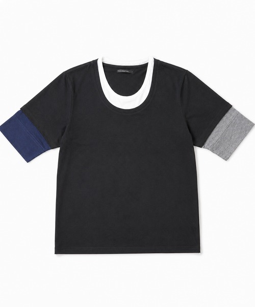 ARCHIVER（アーカイバ）の「【Bd】レイヤード風 Uネック ハーフスリーブTシャツ（Tシャツ/カットソー・レディース・チャコール/マルチ/ホワイト/グレー系/ブラック・LARGE/MEDIUM/X-LARGE）」の11枚目の写真