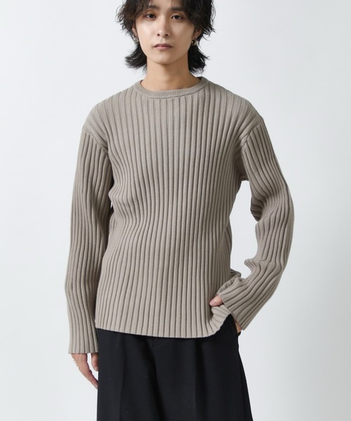 Lui's(ルイス)の「ワイドリブクルーネックニット(ニット/セーター・メンズ・ブラック/グレー・M/S)」の2枚目の写真