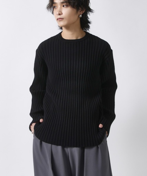 Lui's(ルイス)の「ワイドリブクルーネックニット(ニット/セーター・メンズ・ブラック/グレー・M/S)」の3枚目の写真