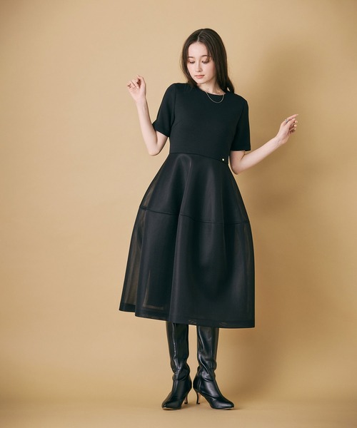 M-StyleLuxeコラボ】【人気のため追加】メッシュスカートワンピース