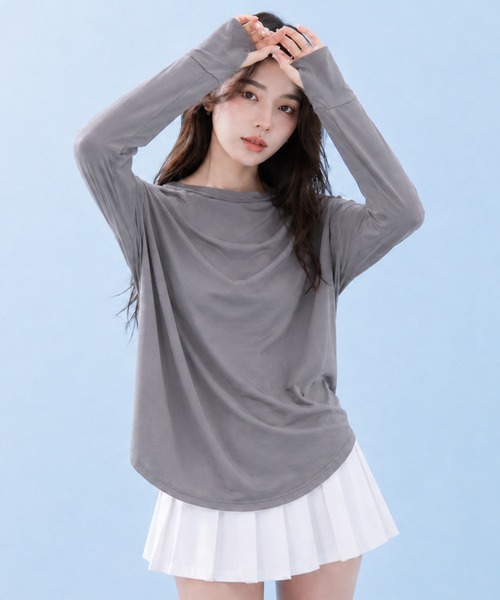 by LEGNA(バイレグナ)の「COOLIFYラウンドヘム指穴付き長袖トップス(Tシャツ/カットソー・レディース・ダークグレー/ホワイト/ブラック・FREE)」の21枚目の写真