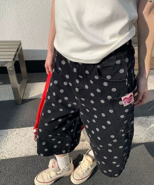 SHERU(シェル)の「ドット柄 カーゴワイドデニムハーフパンツ ハートワッペン(デニムパンツ・レディース・ブラック・LARGE/MEDIUM/SMALL)」の22枚目の写真