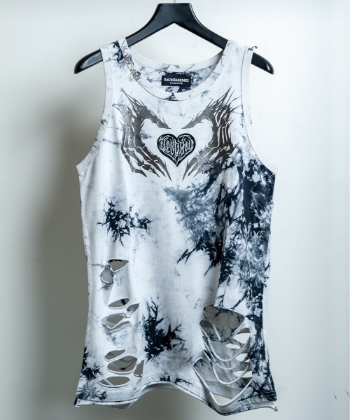BACKSTAGE PASS(バックステージパス)の「HAND SIGN TANK(ハンドサインタンク)ダメージ加工 タンク(タンクトップ・メンズ・ブラック/ダークグレー/ホワイト系その他・FREE)」の2枚目の写真