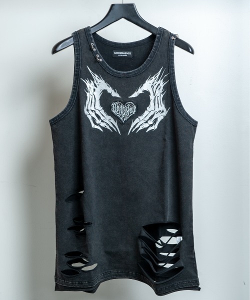 BACKSTAGE PASS(バックステージパス)の「HAND SIGN TANK(ハンドサインタンク)ダメージ加工 タンク(タンクトップ・メンズ・ブラック/ダークグレー/ホワイト系その他・FREE)」の3枚目の写真