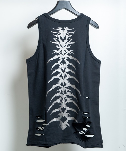 BACKSTAGE PASS(バックステージパス)の「HAND SIGN TANK(ハンドサインタンク)ダメージ加工 タンク(タンクトップ・メンズ・ブラック/ダークグレー/ホワイト系その他・FREE)」の5枚目の写真