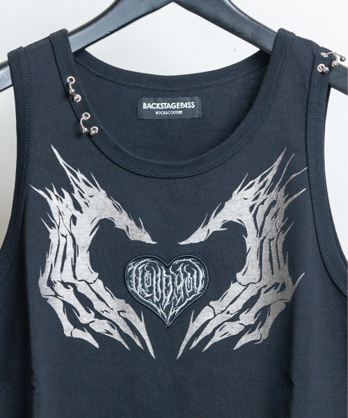 BACKSTAGE PASS(バックステージパス)の「HAND SIGN TANK(ハンドサインタンク)ダメージ加工 タンク(タンクトップ・メンズ・ブラック/ダークグレー/ホワイト系その他・FREE)」の6枚目の写真