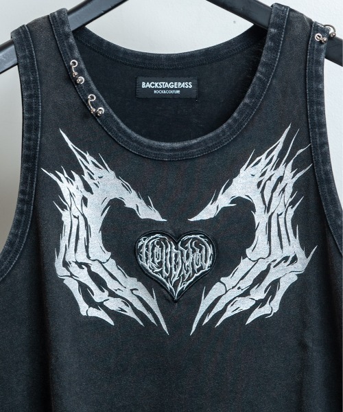 BACKSTAGE PASS(バックステージパス)の「HAND SIGN TANK(ハンドサインタンク)ダメージ加工 タンク(タンクトップ・メンズ・ブラック/ダークグレー/ホワイト系その他・FREE)」の14枚目の写真