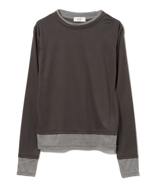 BEAMS HEART(ビームスハート)の「レイヤード風 シアー トップス(Tシャツ/カットソー・レディース・チャコールグレー/ブラウン/ピンク・FREE)」の2枚目の写真