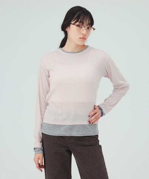 BEAMS HEART(ビームスハート)の「レイヤード風 シアー トップス(Tシャツ/カットソー・レディース・チャコールグレー/ブラウン/ピンク・FREE)」の19枚目の写真
