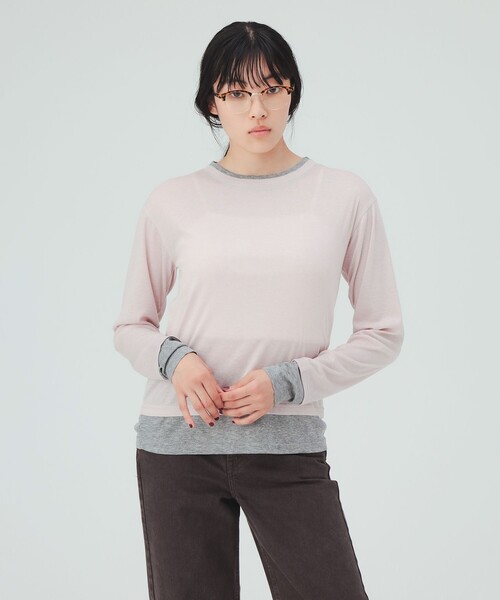 BEAMS HEART(ビームスハート)の「レイヤード風 シアー トップス(Tシャツ/カットソー・レディース・チャコールグレー/ブラウン/ピンク・FREE)」の4枚目の写真