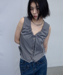 uyu. | Metallic Button Drawstring Sleeveless Blouse/メタリックボタンドロストノースリブラウス(シャツ/ブラウス)