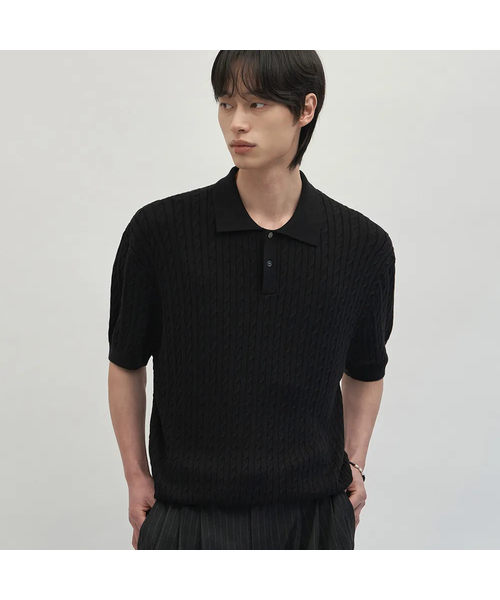 Crew neck Busemi over fit double knit кардиган поло с коротким рукавом [черный]