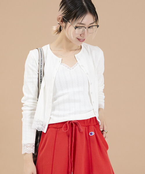 Freada(フリーダ)の「Freada/フリーダ アイレット レース カーディガン(Tシャツ/カットソー・レディース・オフホワイト/ブラック/ピンク・ONE SIZE)」の7枚目の写真