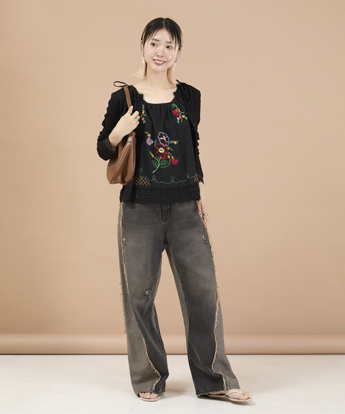 Freada(フリーダ)の「Freada/フリーダ アイレット レース カーディガン(Tシャツ/カットソー・レディース・オフホワイト/ブラック/ピンク・ONE SIZE)」の11枚目の写真