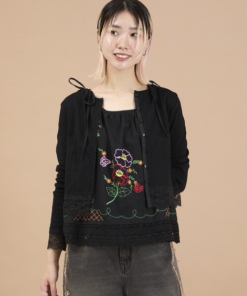 Freada(フリーダ)の「Freada/フリーダ アイレット レース カーディガン(Tシャツ/カットソー・レディース・オフホワイト/ブラック/ピンク・ONE SIZE)」の13枚目の写真